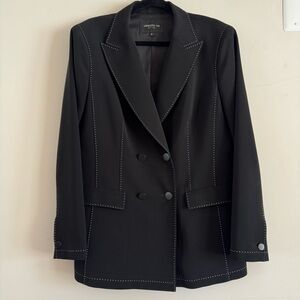 Lafayette 148 Black Double-Breasted Blazer with Contrast Stitching